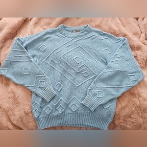 Vintage bulky knit Size M Cozy Blue Geometric Sweater oversized